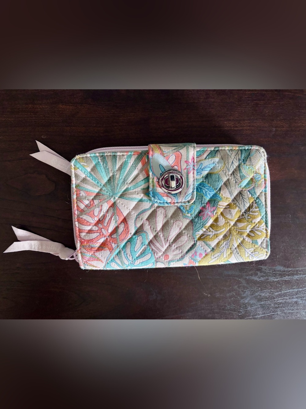 Quilted Tropical Leaf Wristlet Wallet - Multicolor